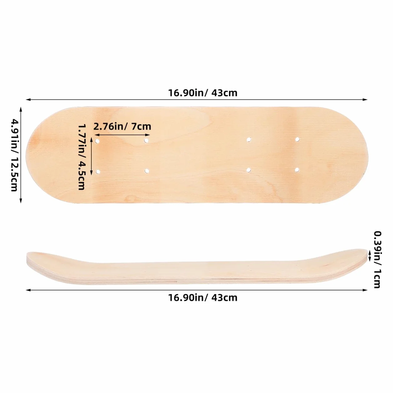 Toyvian Tavola da skateboard vuota in legno d'acero, 42 cm, per bambini, fai da te, con fori preforati, per graffiti personalizzati e facile installazione della ruota