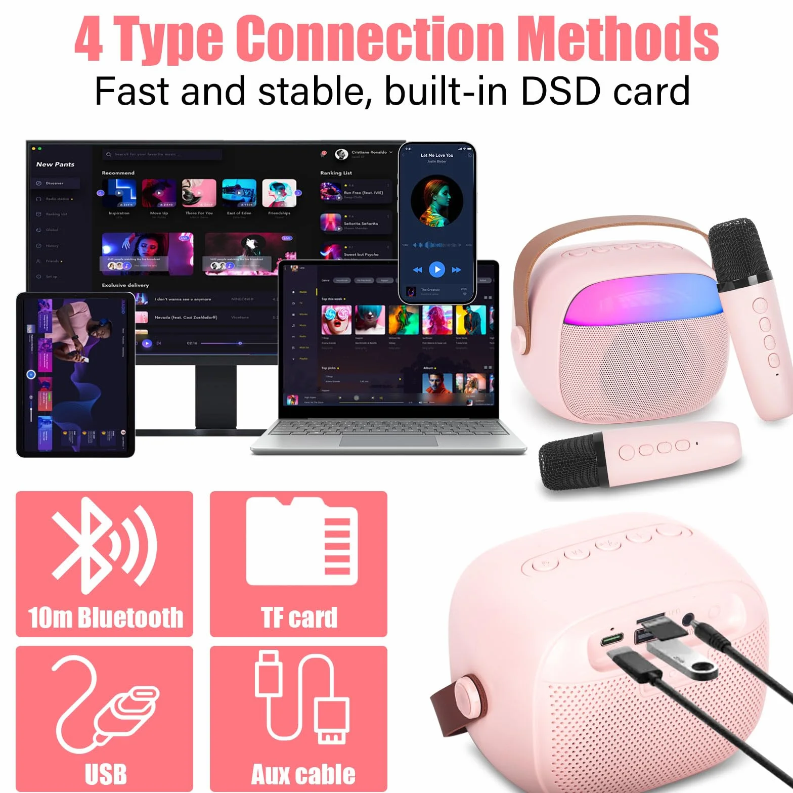 Karaoke per Bambini e Adulti con 2 Microfoni Senza Fili Bluetooth, Macchina Karaoke Portatile con Luce LED ed Effetti di Cambio Voce, Regali per Bambini da 3 a 18 Anni, Ragazzi e Ragazze