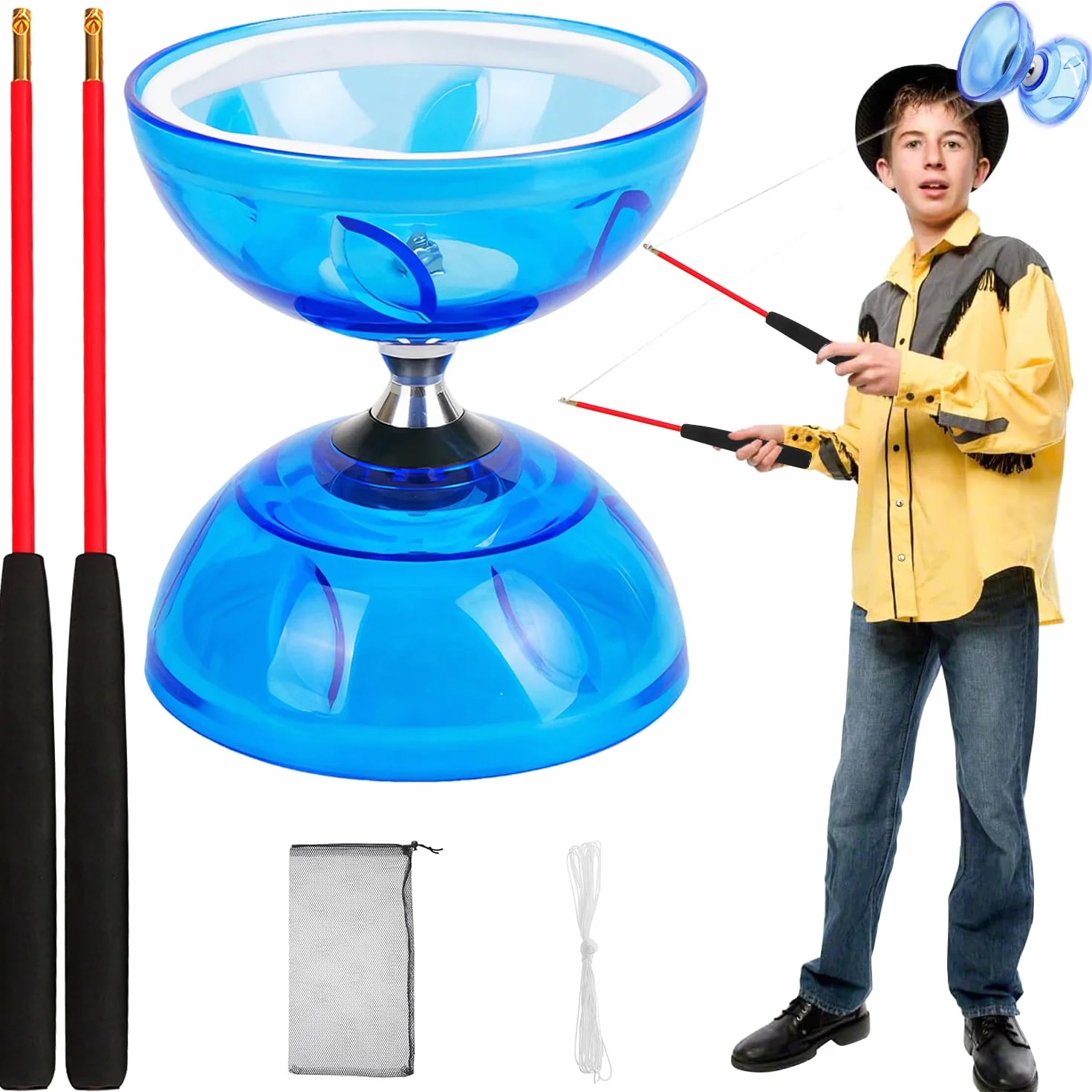 Diabolo con Cuscinetti a Sfera, Diametro 12 cm, Grande diabolo con Cuscinetti a Sfera, Giocattolo da Giocoleria, Adatto ad Adulti e Principianti (Blu)