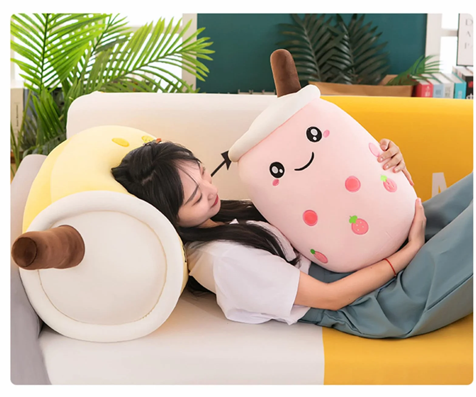 Bubble Tea - Peluche a forma di boba, morbido e morbido, per bambini, giocattolo (strabismo rosa, 35 cm)