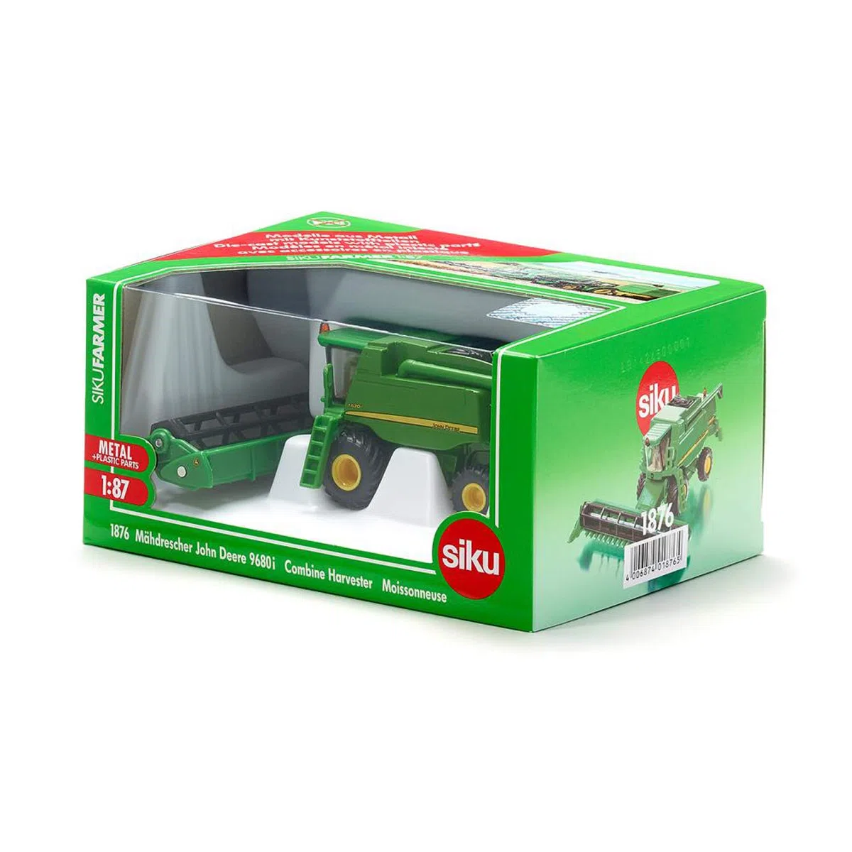 siku 1876, Mietitrebbiatrice John Deere T670i, 1:87, Metallo e Plastica, Verde, Barra falciante mobile e rimovibile
