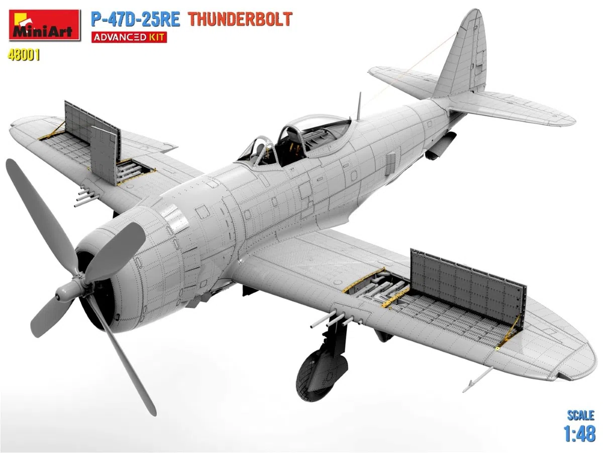 MiniArt 48001 1:48 P-47D-25RE Thunderbolt ADV.Kit replica fedele all'originale, modellismo, kit di costruzione in plastica, fai da te, hobby, collage, modellismo, da montare, non verniciato