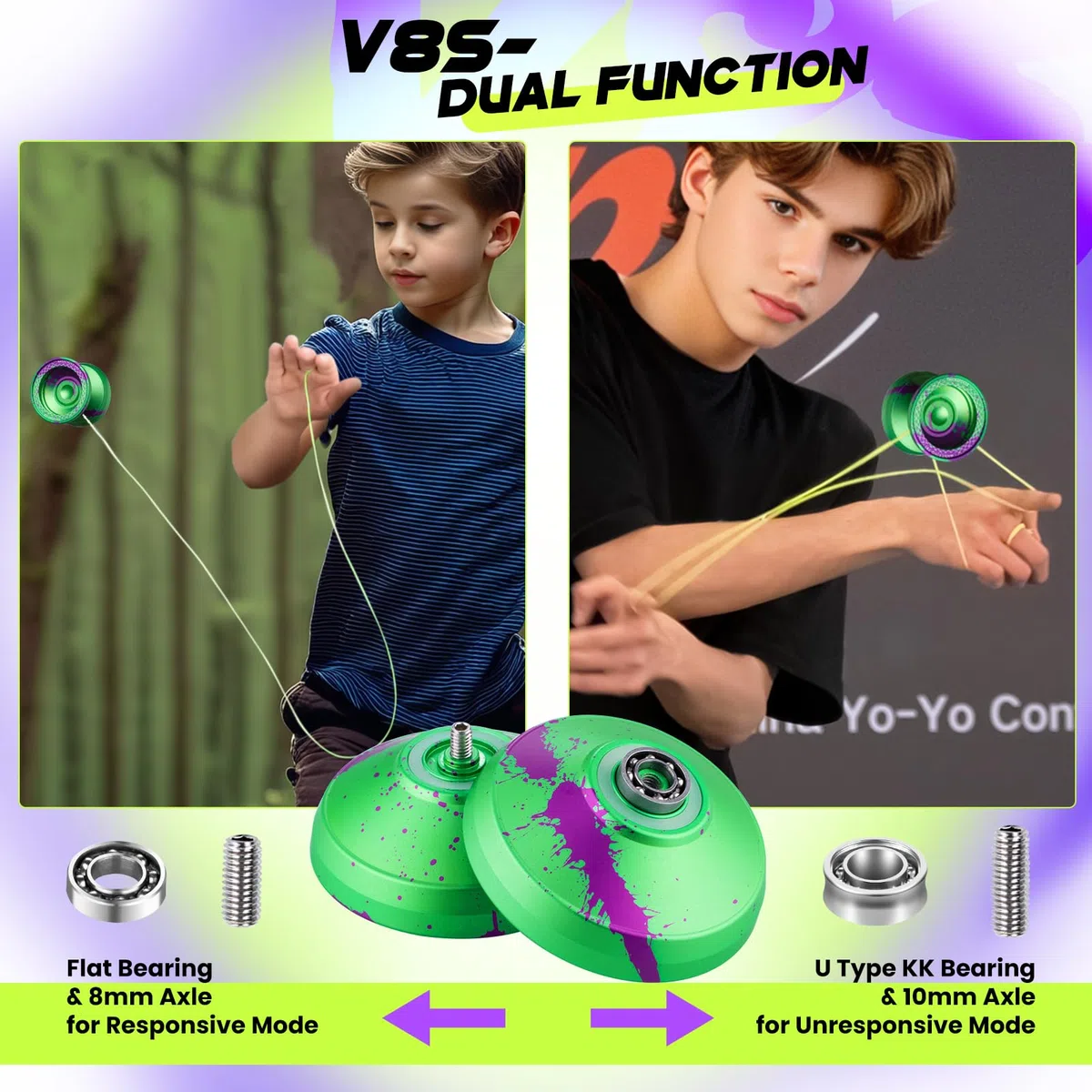 MAGICYOYO Yoyo V8S Yoyo professionale Finger Spin per principianti e giocatori avanzati, Yo Yo reattivo per bambini 8-12 o superiore, in lega di alluminio resistente trucchi non rispondenti Yo-Yo