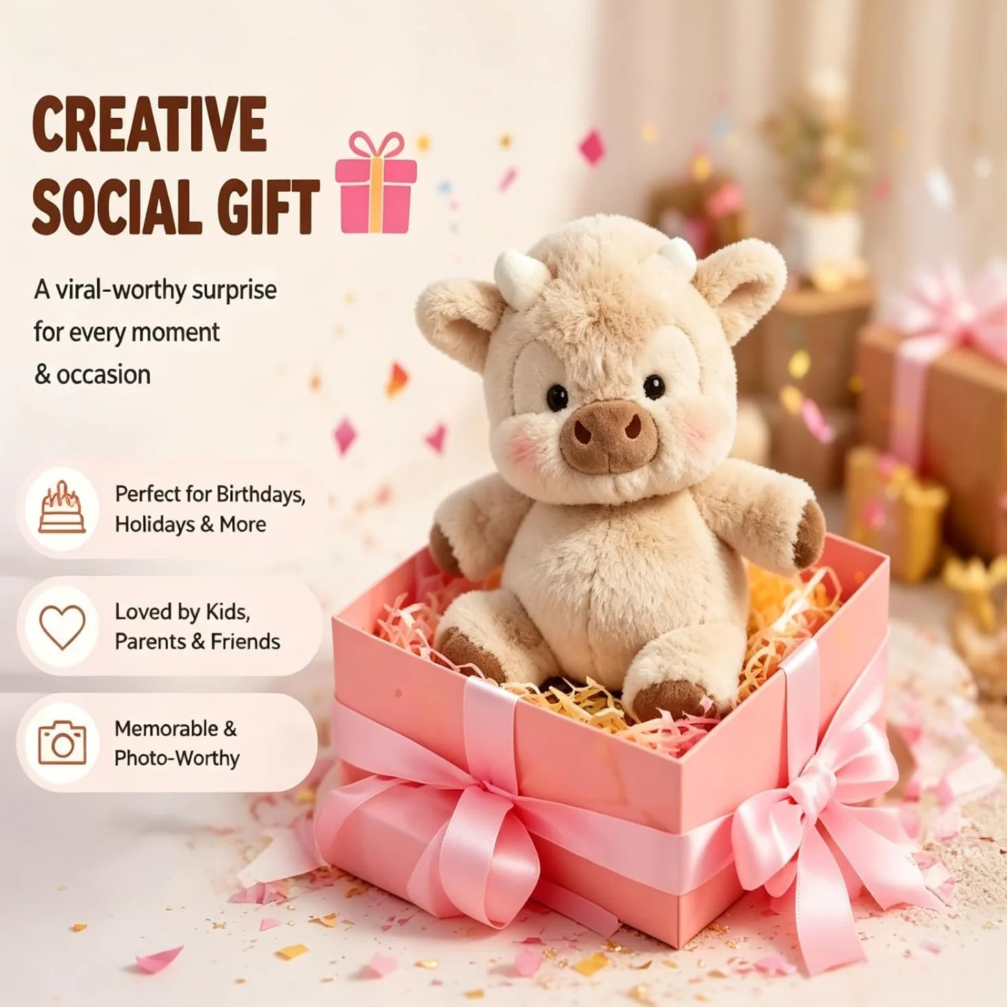 Peluche Mucca Che Corre. 45cm Morbido Soffice con Zampe Mobili, Giocattolo Interattivo Antistress, Bambola Cartone Animato, Cuscino Decorazione Casa per Uomini Donne Bambini Ragazzi（Rosa）