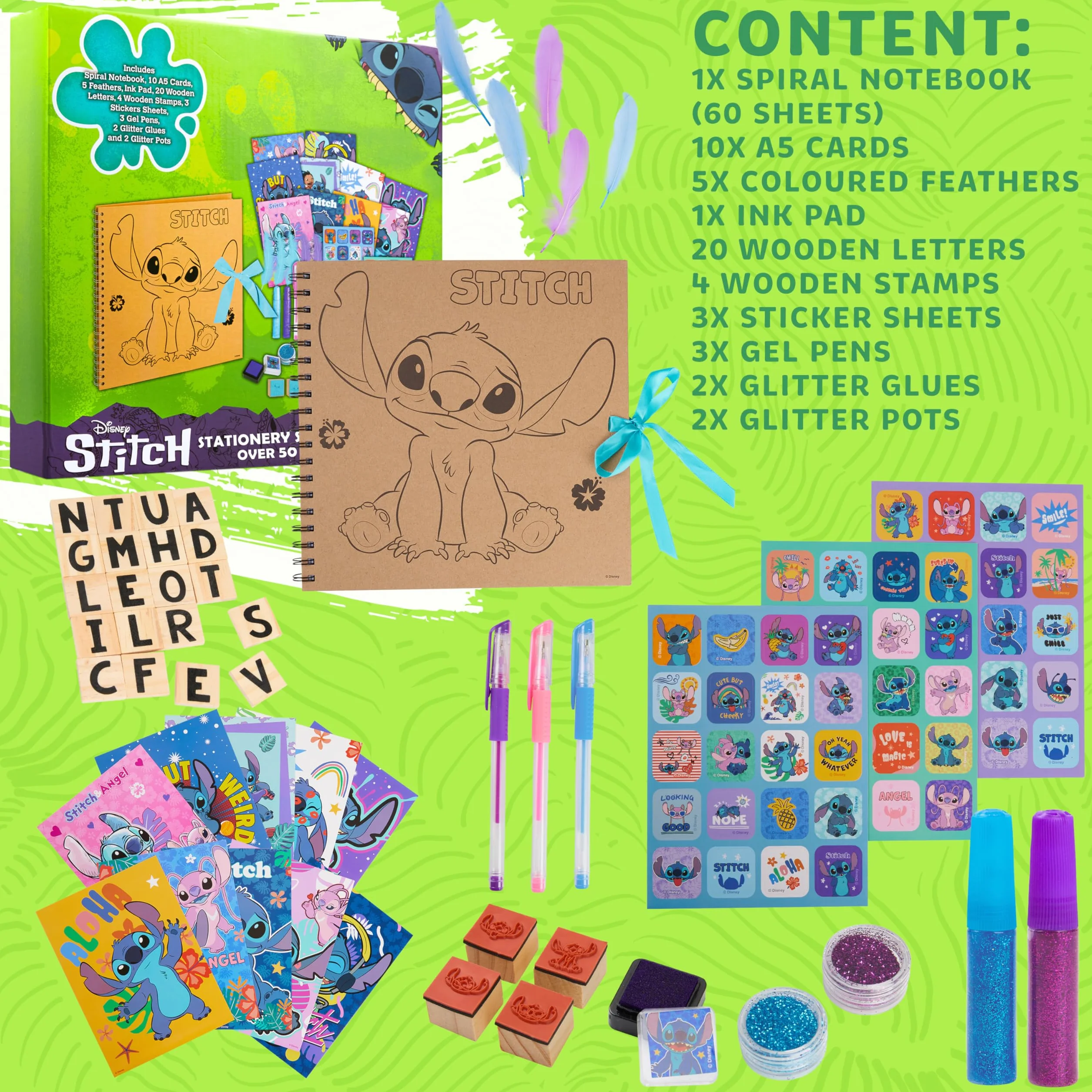 Disney Stitch Scrapbooking Kit Bambini Ragazzi, Kit Accessori Scrapbook, Adesivi, Francobolli, Penne Gel - Regali per Ragazze
