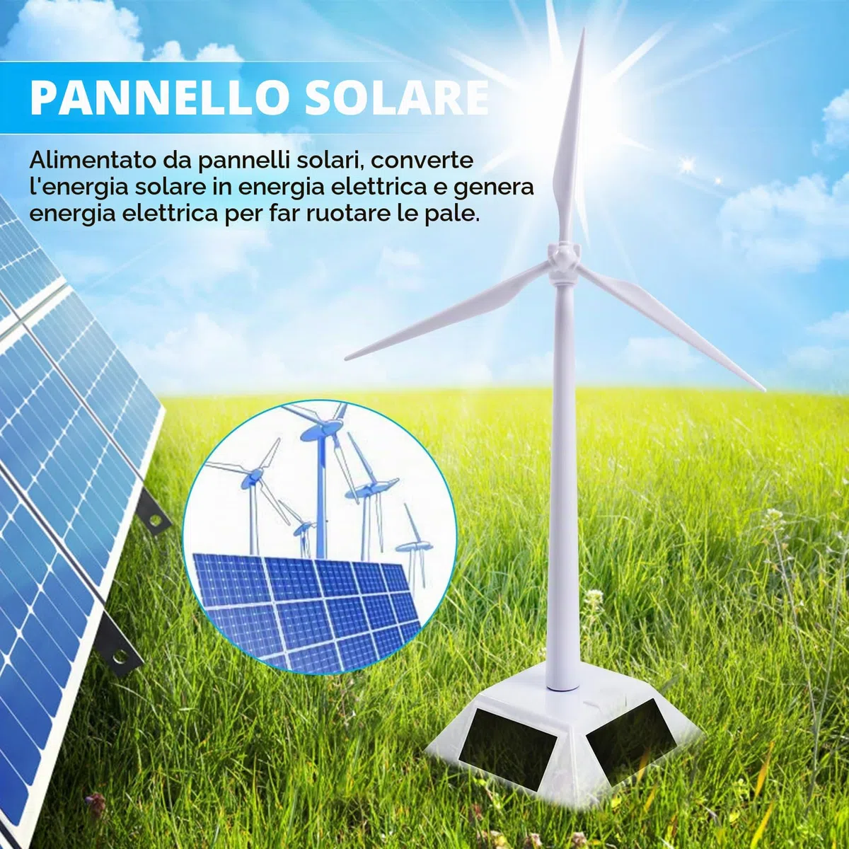 Jadeshay Mulino di Solare Modello Pala Eolica Turbina Eolica Modello di Mulino a Vento Alimentato ad Energia Solare da Tavolo Kit Scientifico Educativo Bianco