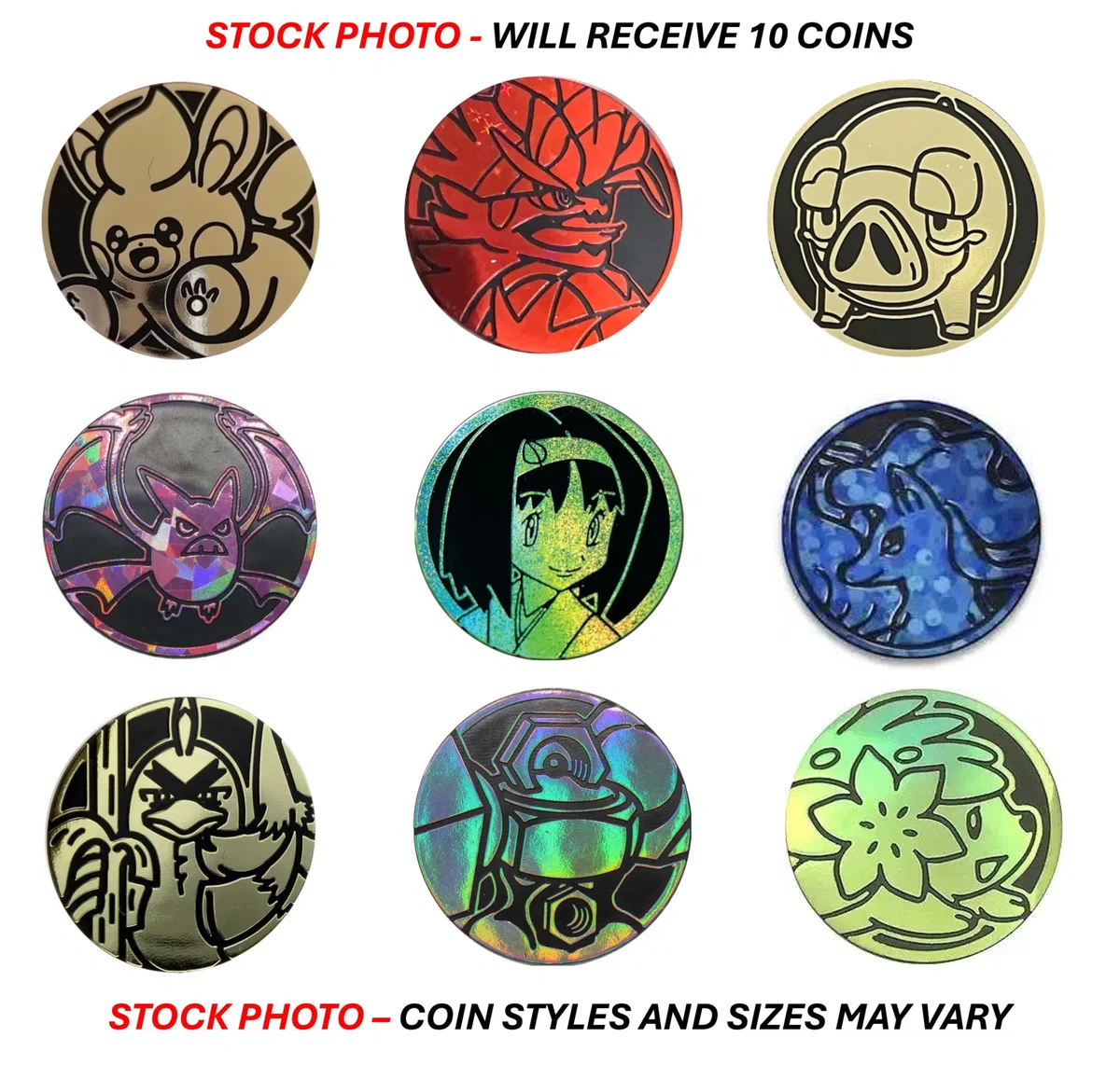 Pokémon - 10 monete da gioco assortite - Plastica metallica - Accessori da tavolo - Nessun duplicato