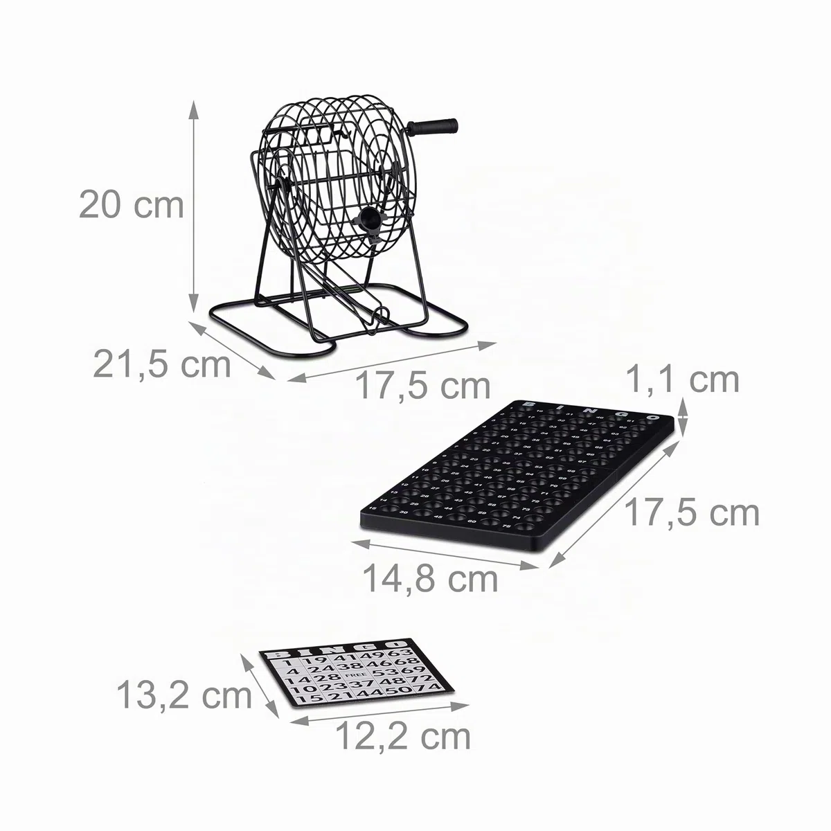 Relaxdays Tombola Automatica, Gioco del Bingo con Cesto in Metallo, Giochi di Società, 20x17,5x21,5 cm,Kit Completo,nero
