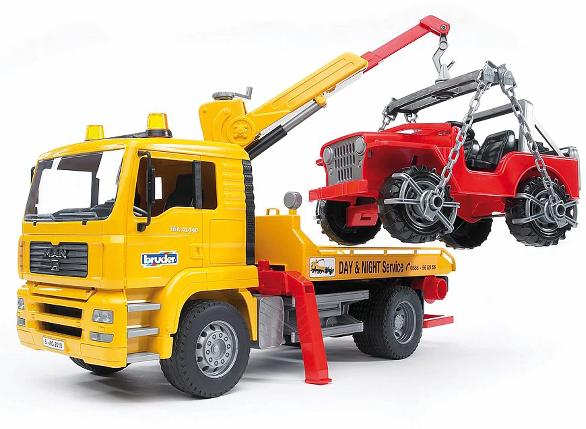 bruder 02750 - MAN TGA Carro attrezzi con fuoristrada, Carro attrezzi, Veicolo, Autocarro