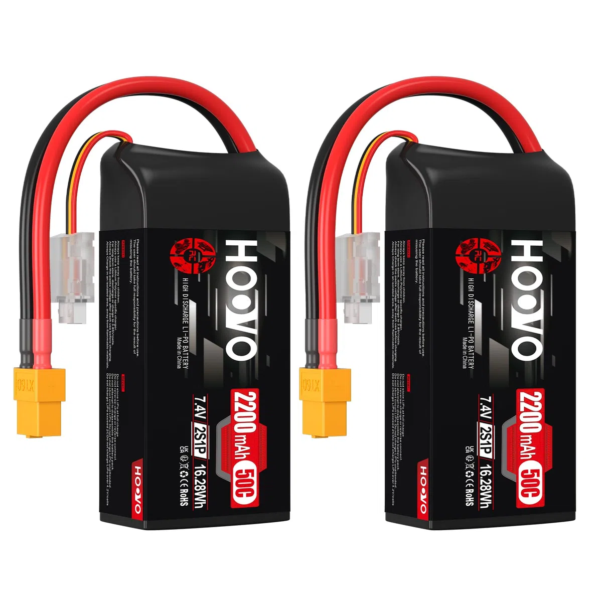 Batteria Lipo 2S 2200 mAh 7,4 V 50 C SoftCase Short Lipo Battery con spina XT60 RC Batteria HOOVO per 1:16 RC Auto Camion Heli Aeroplano Rock Crawler Airplane Helicopter (2 pezzi)