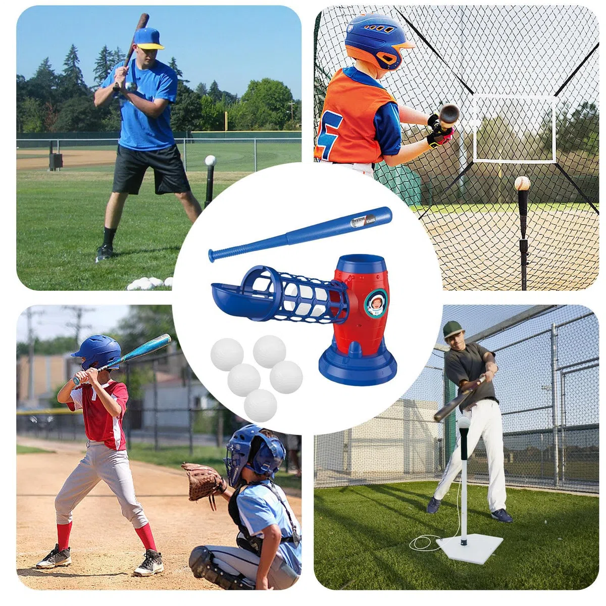 Baseball Pitching Machine, Toy Pitcher, 14.17 inches, Tennis Baseball with Balls Easy Automatic Sports Game, T Ball Set for Kids Ages 3-8, Batting Practice, Backyard Training