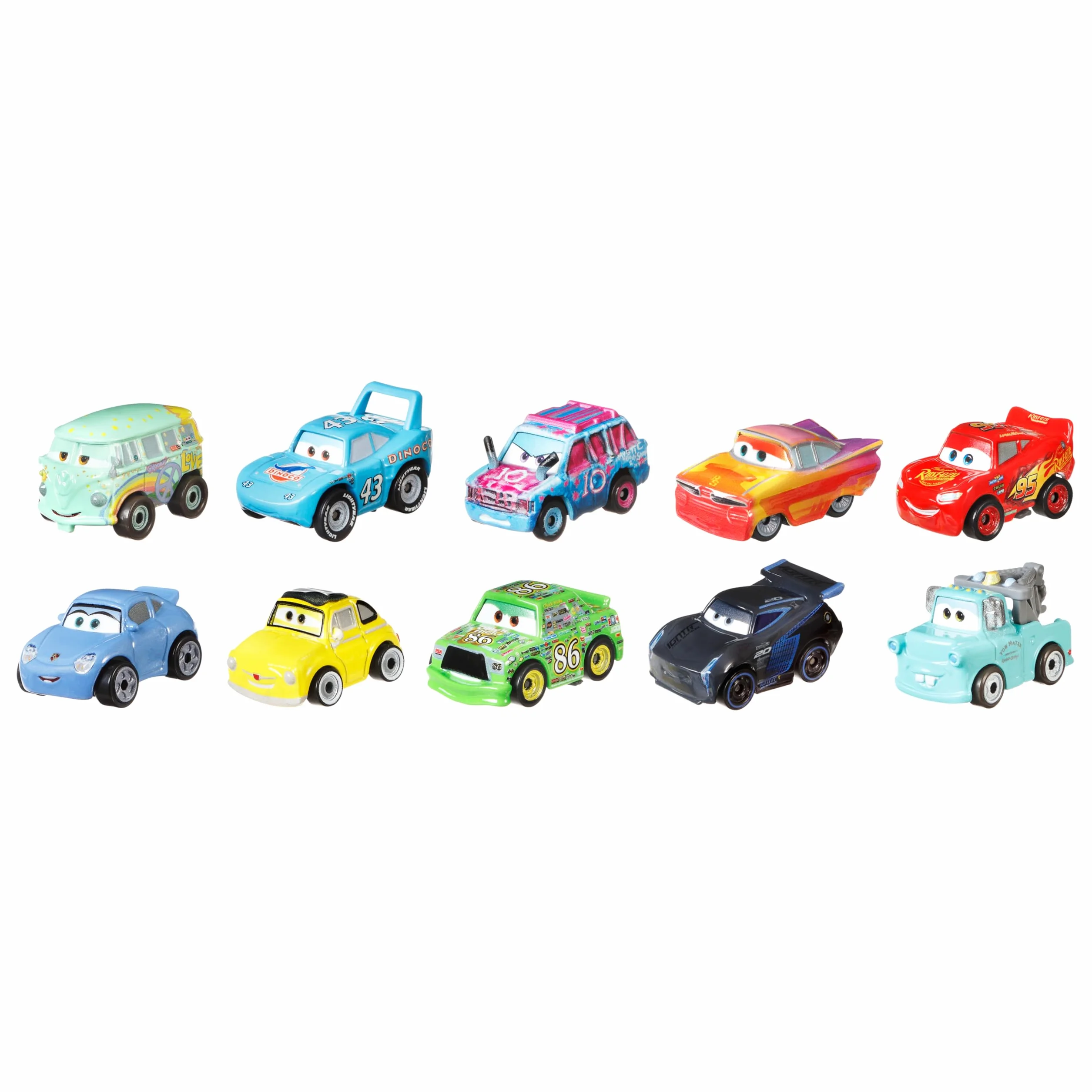 Mattel CARS - Mini Racers, set da 10 mini auto da collezionare, veicoli a spinta dei personaggi più famosi di Disney Pixar Cars, giocattolo per bambini, 3+ anni, GRW27