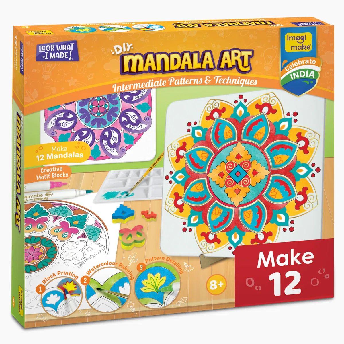 Imagimake Mandala Art Kit | Set di pittura ad acquerello, 12 emozionanti progetti mandala in arti e mestieri per bambini di età 8-12-14-16 | Kit artigianali per adulti e bambini | Regali di compleanno