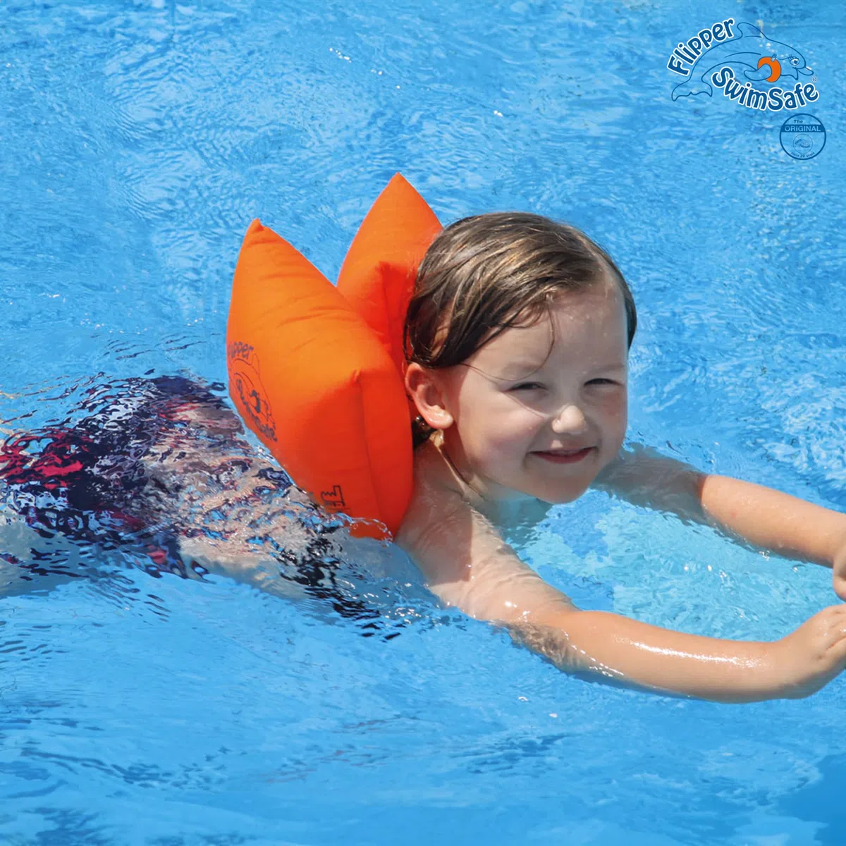 Flipper Swimsafe 1080 - Cuscino da nuoto per bambini in cotone, ausilio per il nuoto sicuro con elastico regolabile per imparare a nuotare