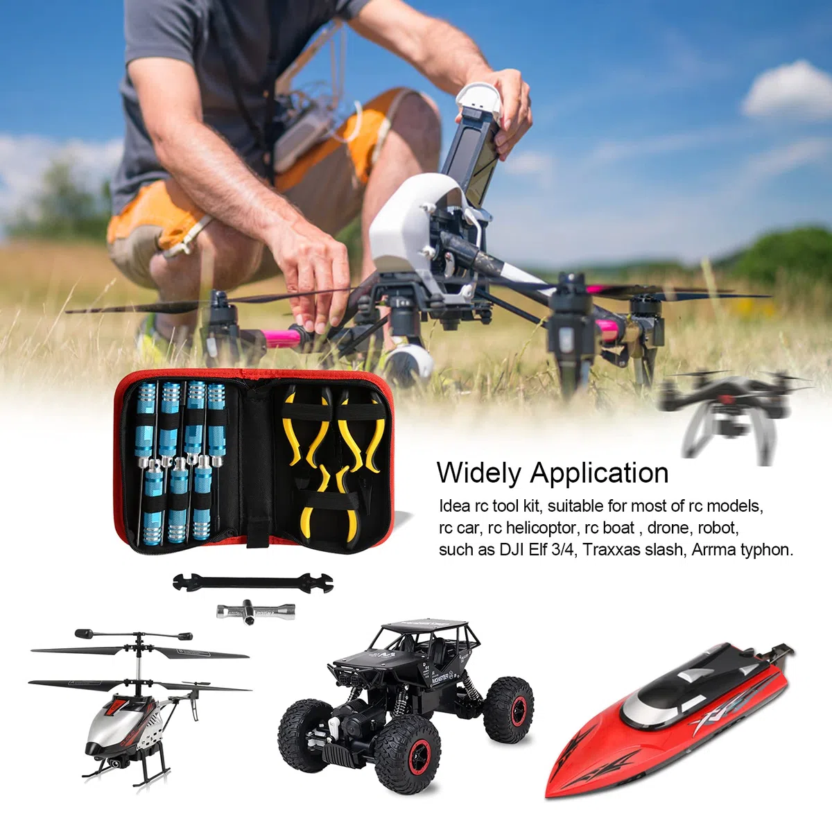 RC Car Tools Kits Set di cacciaviti con pinze,utensili per cacciavite esagonale,12Pcs chiavi a bussola, kit di strumenti di riparazione per l'hobbistica, per auto RC, drone, aereo, elicottero(blu)