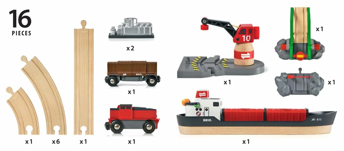 Brio World - Set Servizio Ferroviario Portuale | Pista In Legno Per Bambini | Treno Brio Bambini 3 Anni O Più | Idee Regalo | Regalo 3 Anni