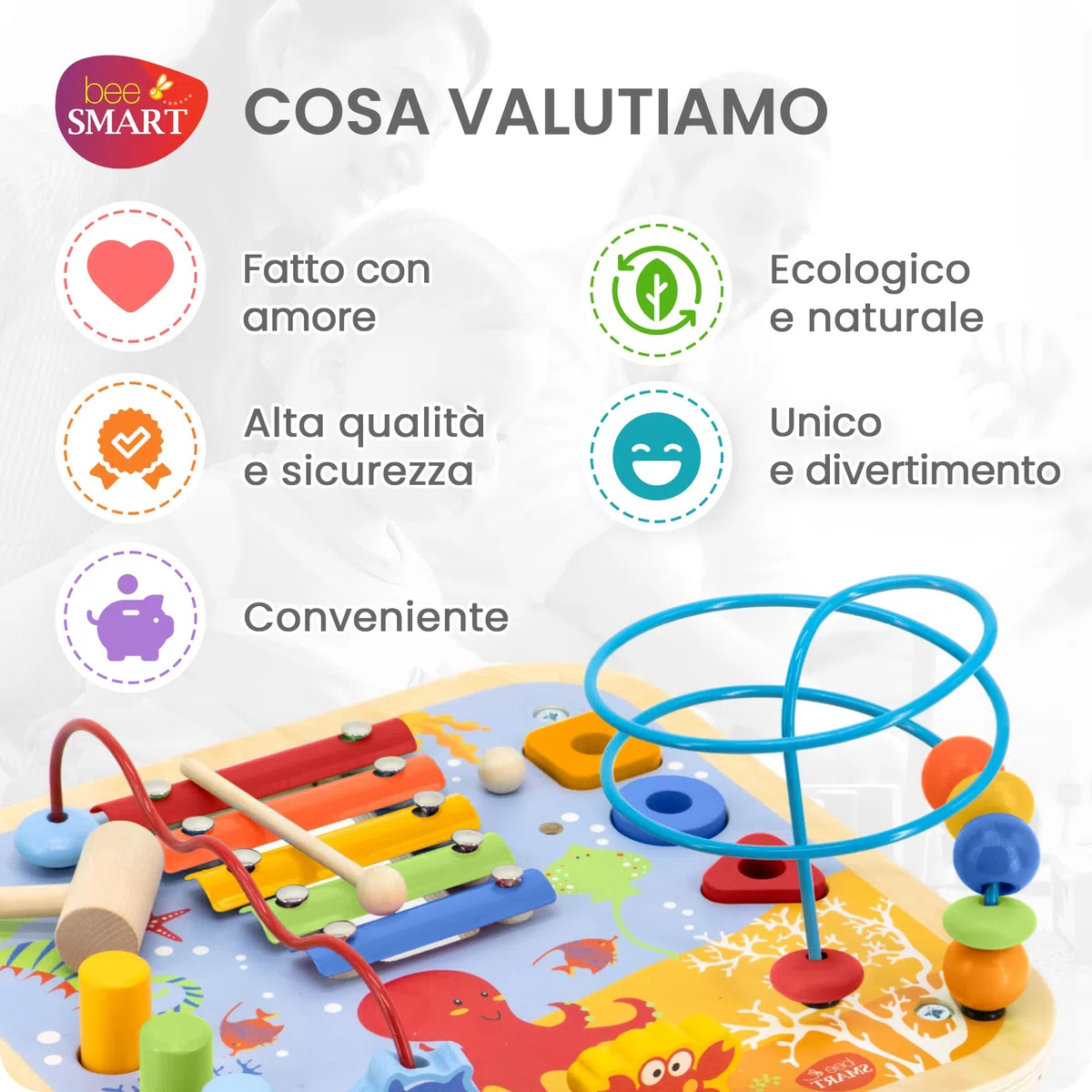 Tavolo di attività in legno - Gioco 5 in 1 per bambini | Xilofono, labirinto di perline, banco del martello, smistatore di forme | Regali di giocattoli educativi montessoriani di attività per bambini