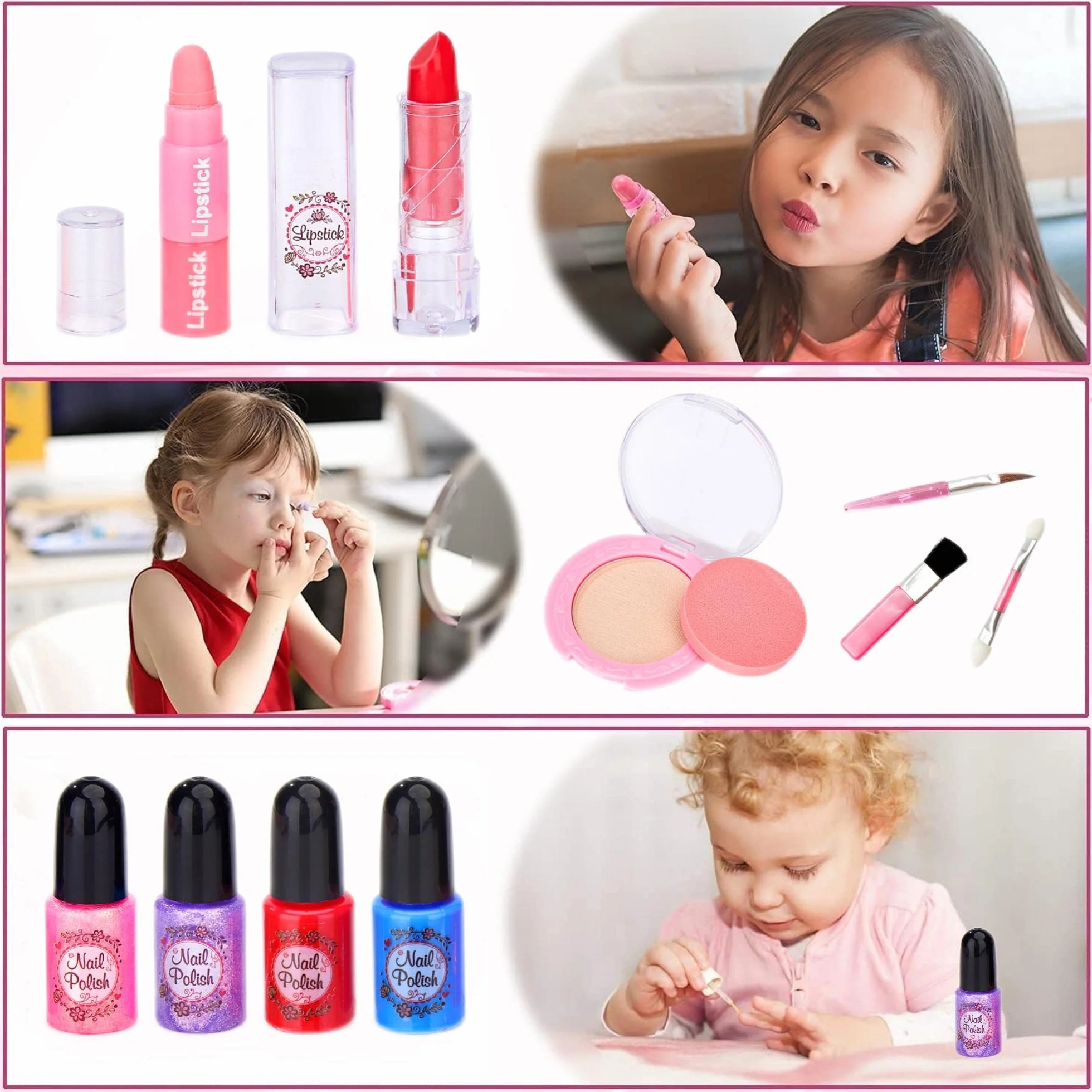 Chennyfun Set di Trucco per Bambini per Bambine, 53 Pezzi Lavabile set di Trucchi per Bambini, Sicuro e Atossico Giocattolo di Ruolo per Regali di Compleanno di Natale per Ragazze dai 3 Anni