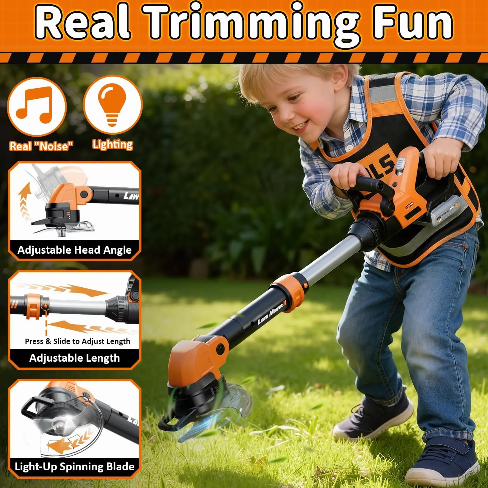 KidBloom 2 in 1 Attrezzi da Lavoro Bambini, Decespugliatore Giocattolo & Soffiatore Foglie con Suoni, Giochi da Giardino per Bambini, Giochi Bambino 3 Anni
