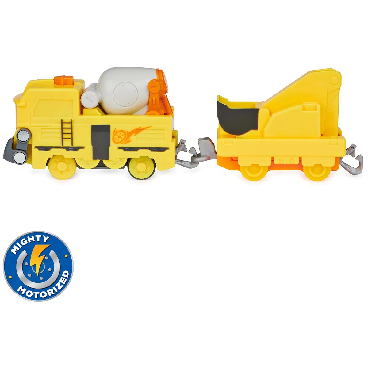 Mighty Express trenino motorizzato Brock il costruttore con attrezzo di lavoro e vagone merci, giocattoli per bambini 3+