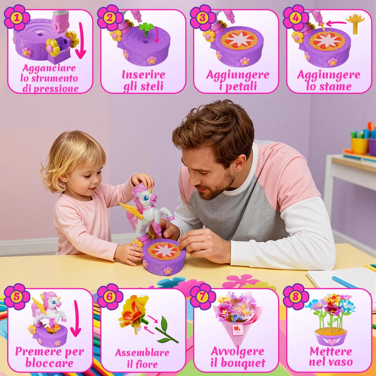 Unicorno Kit Lavoretti Creativi per Bambini, Fai Da Te Artigianale Laboratorio dei Fiori Regalo Giocattoli Creativo per Bambina 4 5 6 7 8 9 10 Anni Giocattoli Bambina 3-10 Anni per Compleanno e Natale