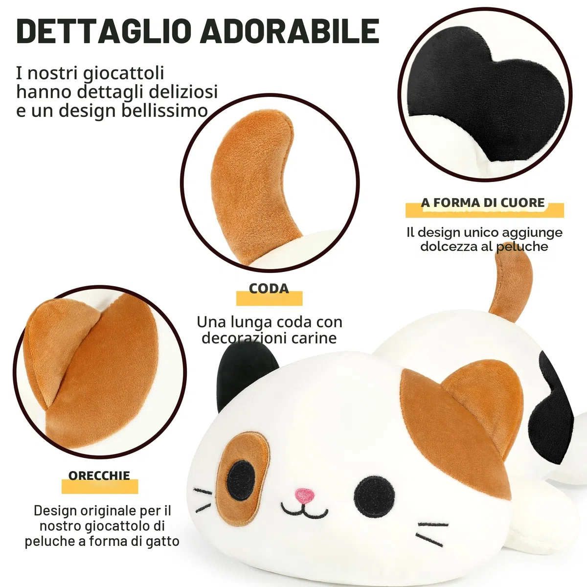 Shownicer - Peluche di gatto kawaii, cuscino in peluche, giocattolo per bambini, regalo per ragazze di 3+ anni (Marrone, 30 cm)