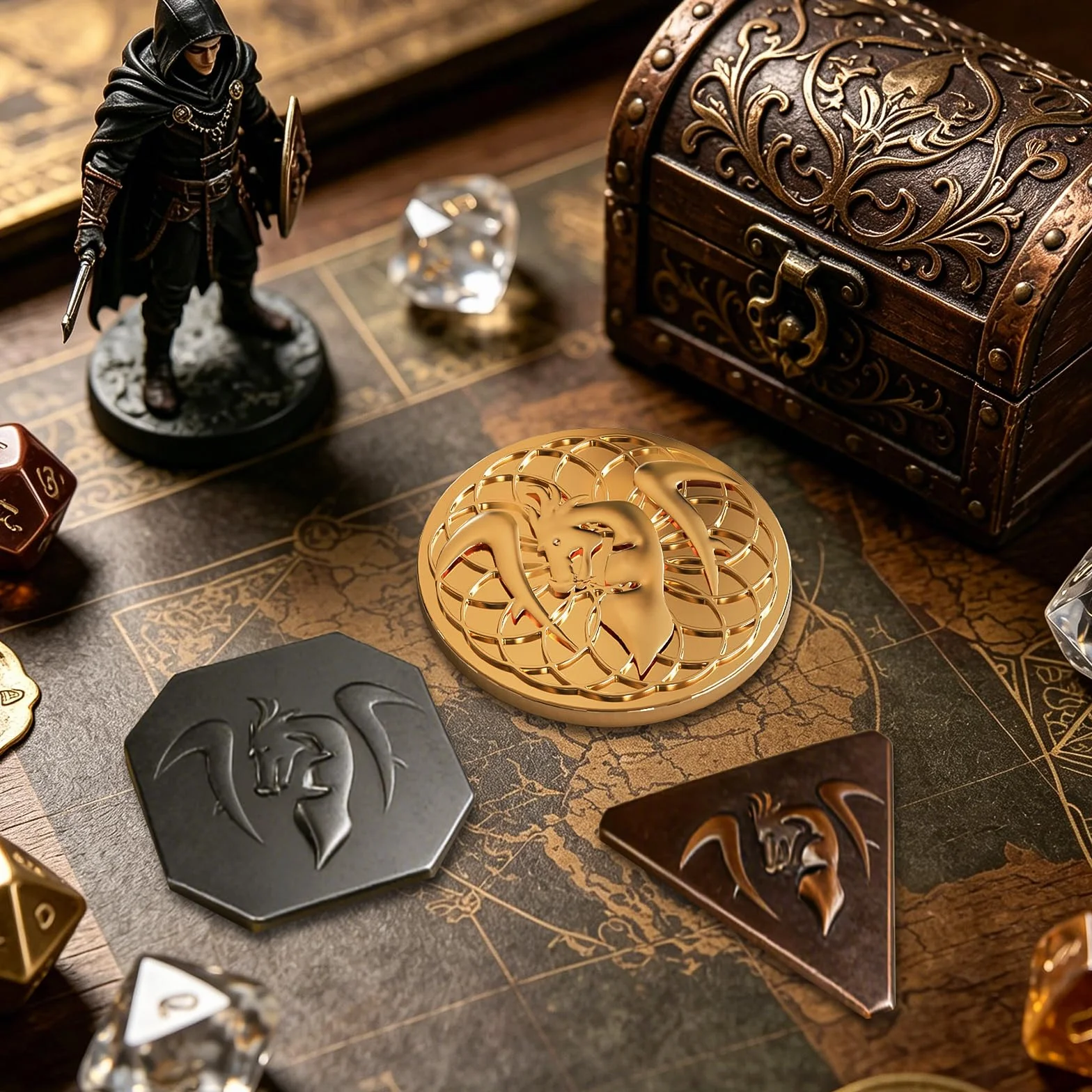 Byhoo 70 pezzi in metallo e Borse in Pelle MDN, di cui 30 monete d'oro, 20 monete d'argento e 20 pezzi di rame, parti di Gioco da tavolo