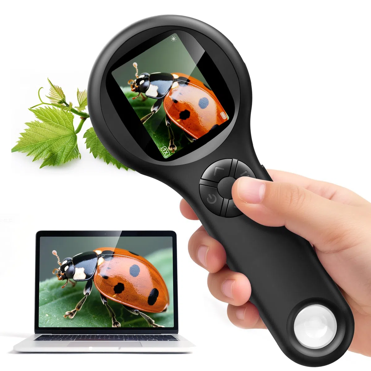 Microscopio per bambini 200X- 2 Pollici Microscopio Portatile con 8 LED Regolabili, MicroscopioDigitale Supporta la Registrazione di Foto e Video, Regalo di Natale per Bambini dai 3-12 Anni (Nero)