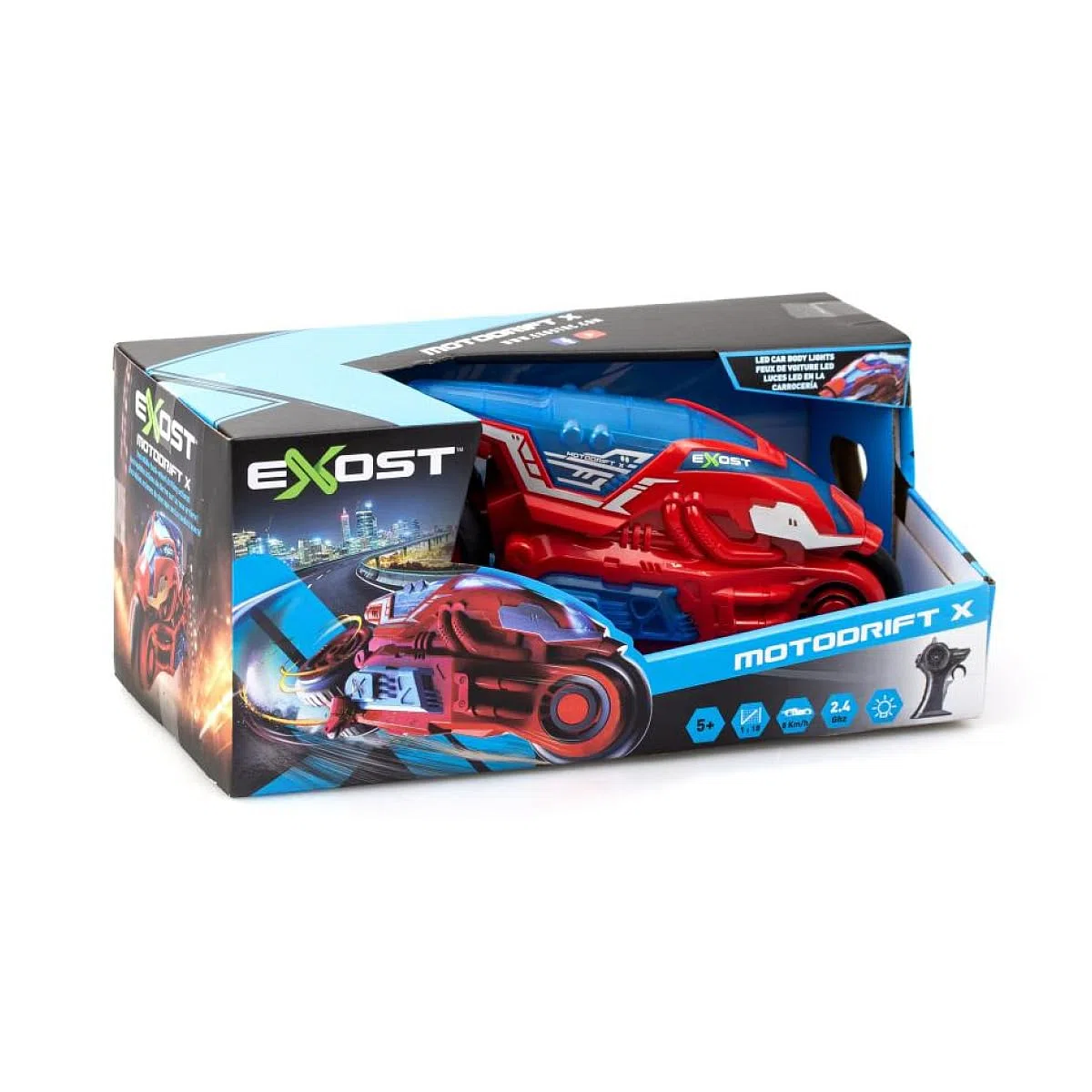 Silverlit- EXOST-Moto Mando a distancia MOTODRIFT X-LED-2.4Ghz -Rojo-23 cm, 20288, Rojo
