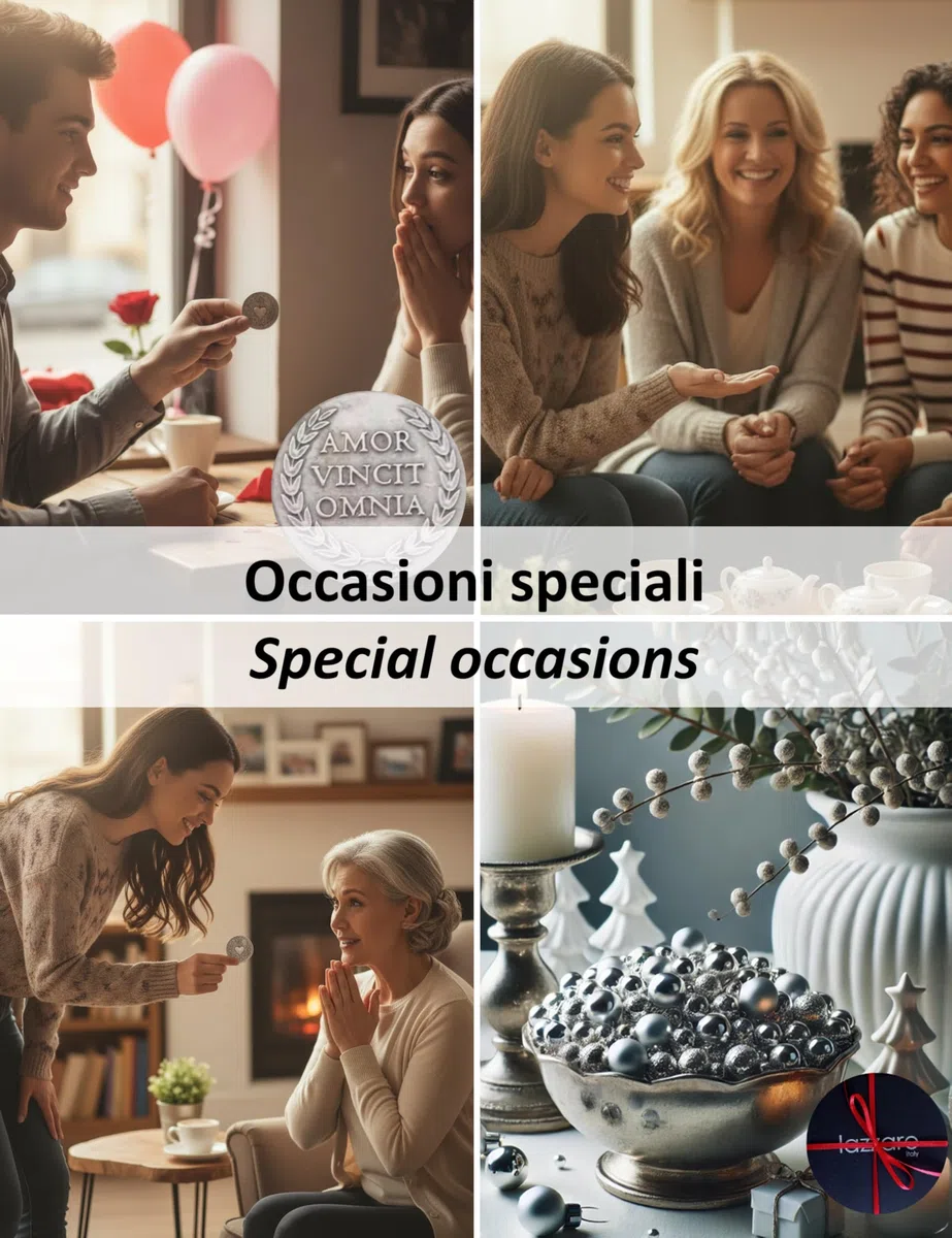 Moneta dell'amore per fortuna e protezione: "Amor vincit omnia" - Idea regalo donna, uomo, mamma, nonni – San Valentino, compleanni, ricorrenze – Metallo placcato argento – Made in Italy