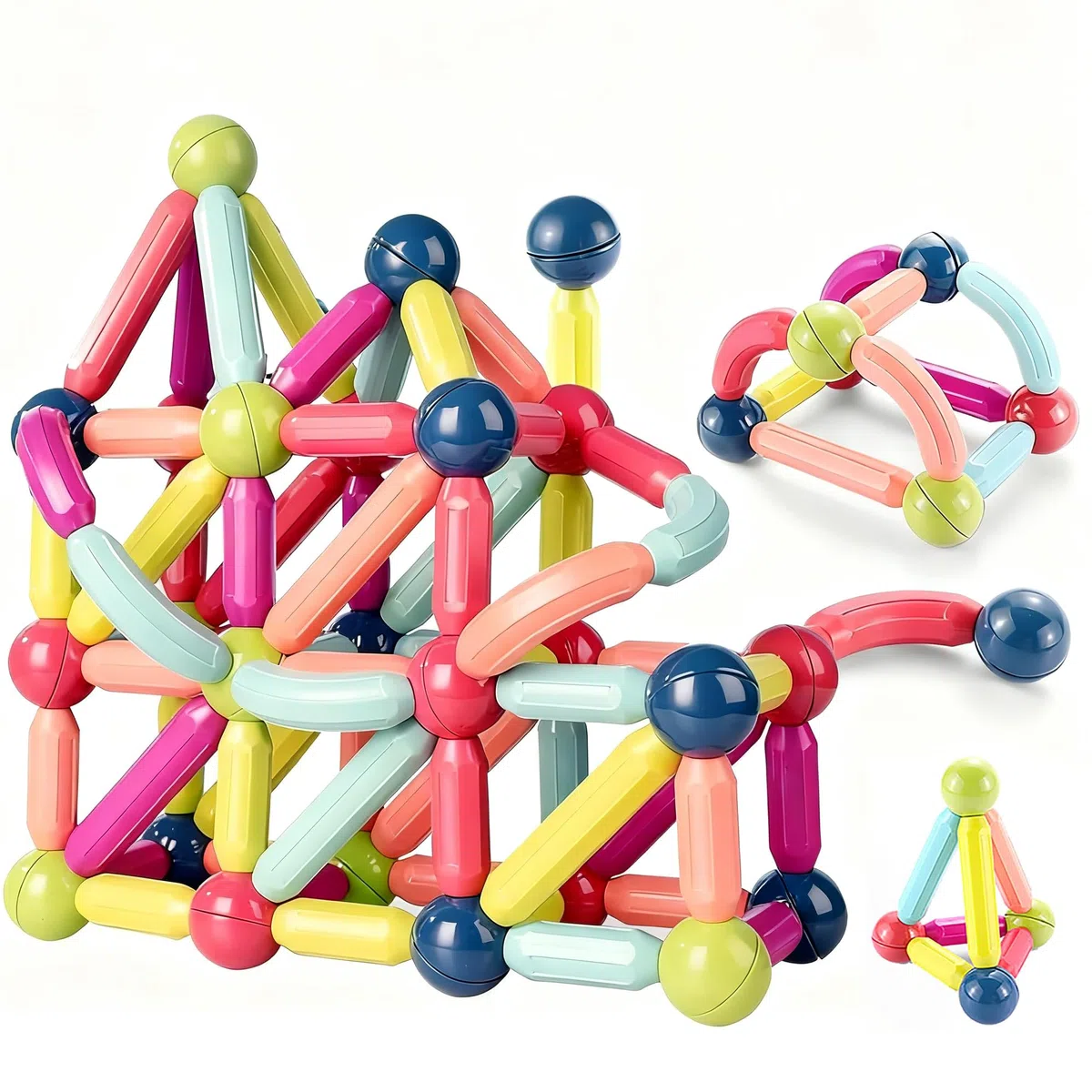 ROUSKY 88PCS sfera magnetica e bastone set,di bastoncini da costruzione magnetici, piastrelle per blocchi di costruzione, giocattoli impilabili STEM per bambini dai 3 anni in su