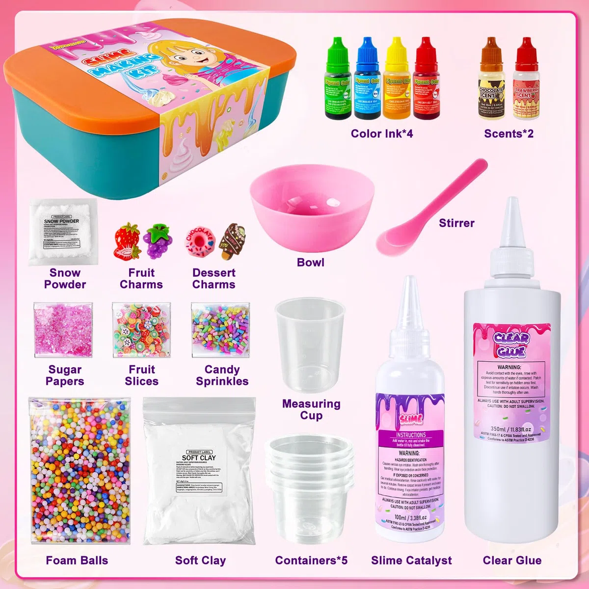 YOPINSAND Slime Kit Gelato, Fluffy Slime Making Kit per bambini 3-12, Laboratorio Creativo per Fabbricare Slime con Accessori - DIY Slime Bambini Ragazze Gioco Giocattoli Bambina Regalo