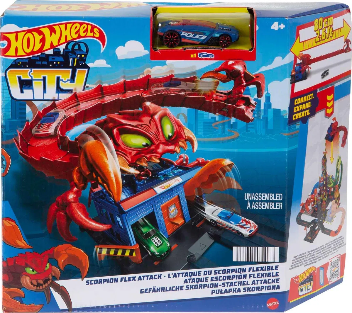 Hot Wheels - City Attacco dello Scorpione Mobile con 1 Macchinina, Pista a Forma di Coda Flessibile Lunga 76 cm, Giocattolo per Bambini 4+ Anni, HDR32