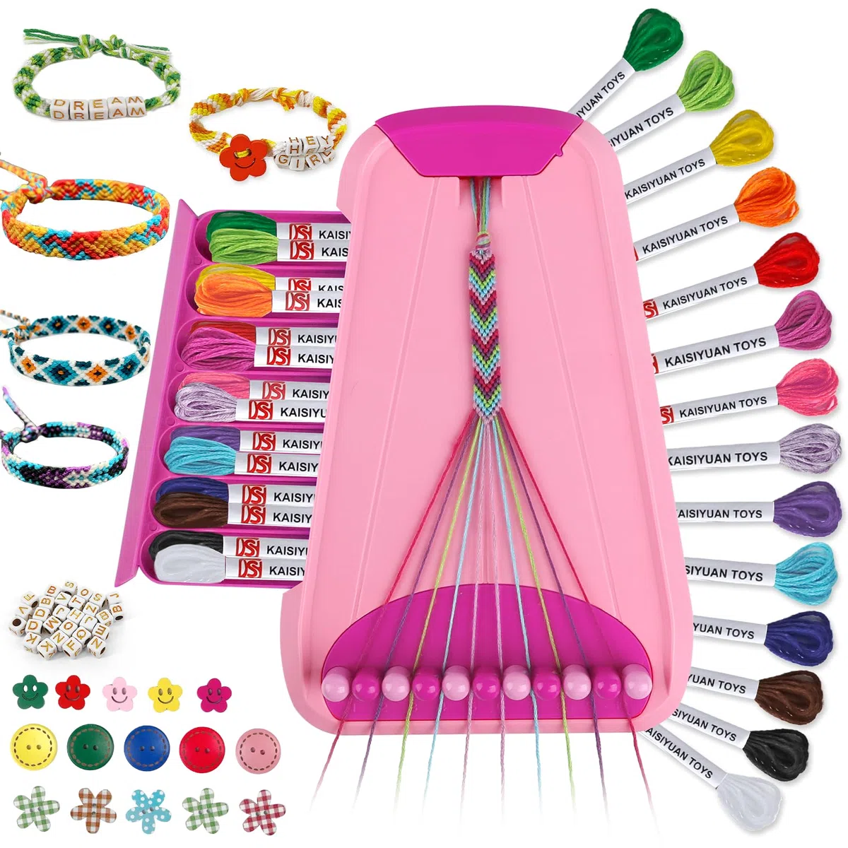Kit Braccialetti Amicizia per Bambine 8-12 Anni,Kit Gioielli Fai da Te Bambini con 28 Fili e Perline Lettere,Kit Creativo Bambina,Regalo Ragazza 6 7 8 9 10 11 12 Anni Compleanno Pasqua(Pink)