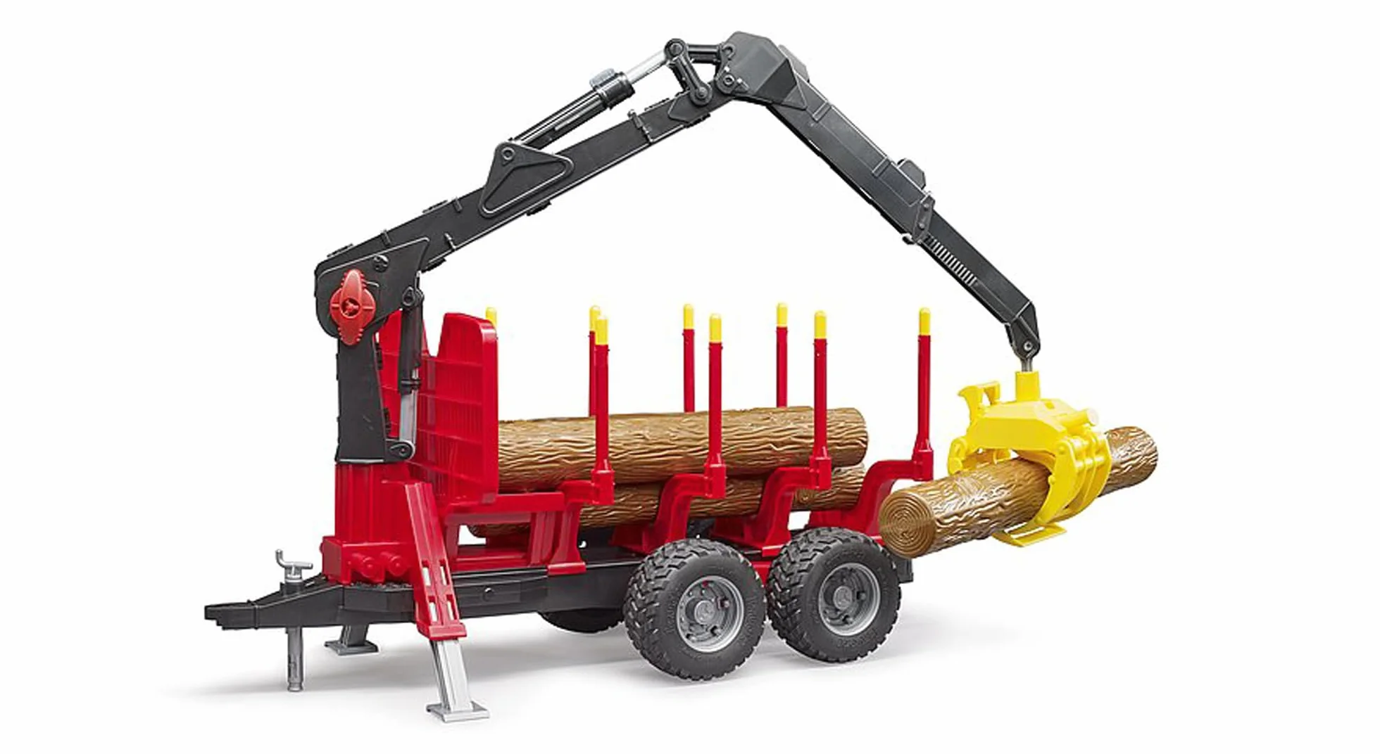 bruder 02252 - Rimorchio retroescavatore con gru di carico, 4 tronchi e pinza per legname - 1:16 rimorchio, silvicoltura, lavori forestali, alberi, camion per legname, gru, caricatore, forestale