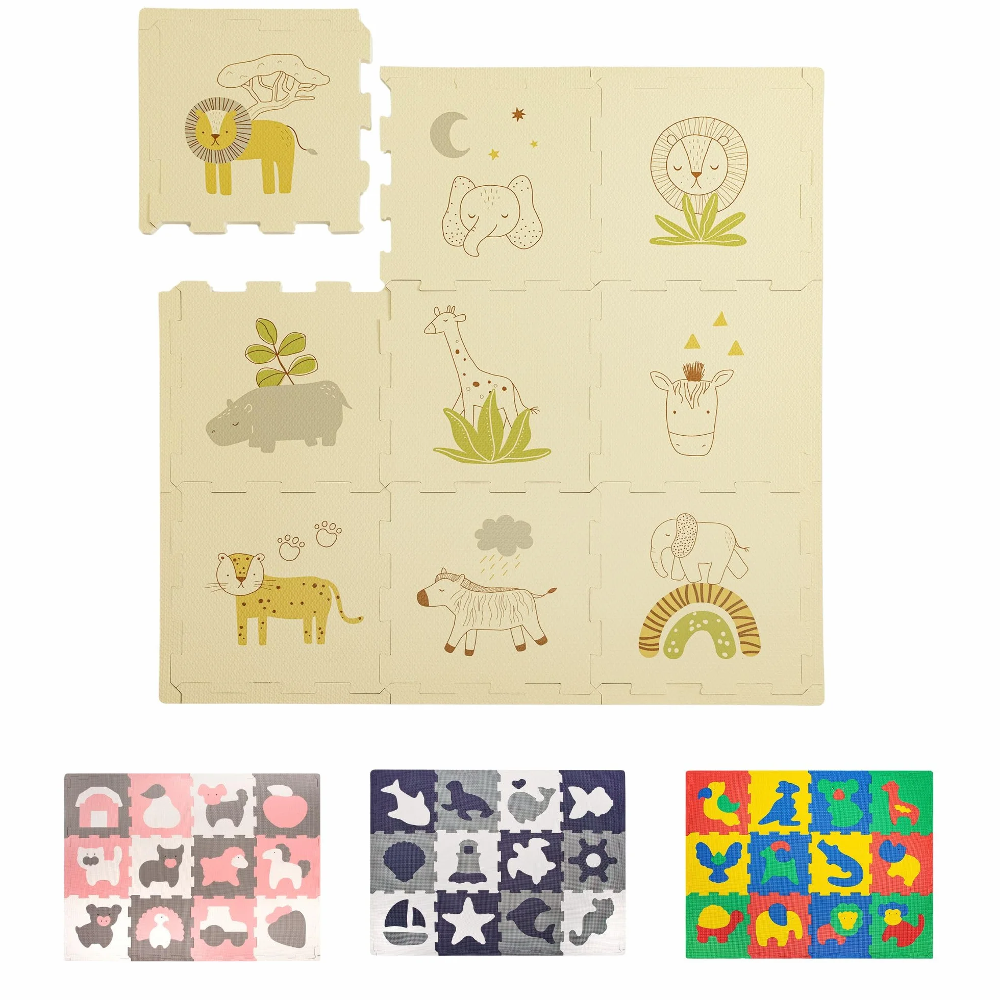 Hakuna Matte Elegante tappeto puzzle per neonati 0, 9x0, 9 m - 9 pannelli 30x30 cm con animali e 12 bordi - Tappetino da gioco più spesso del 20% in confezione riciclabile - atossico e inodore | 9 pannelli da 30 x 30 cm, tappetino da gioco 20% più spesso