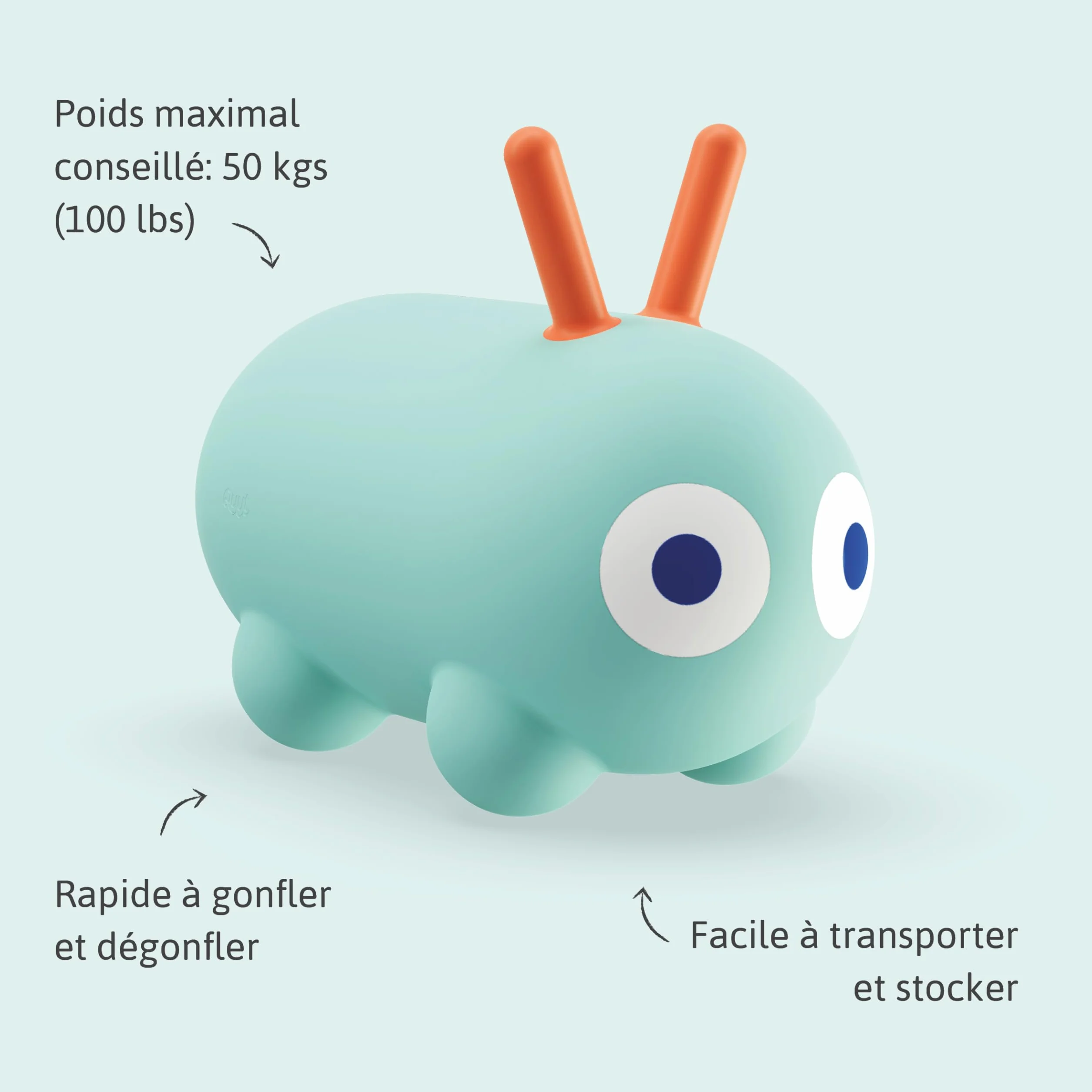 QUUT - Skippi Animal Sauteur - Giocattolo saltatore gonfiabile - interno ed esterno - Pompa inclusa - 35 x 46 cm - Regalo - Design - a partire da 12 mesi (verde menta)