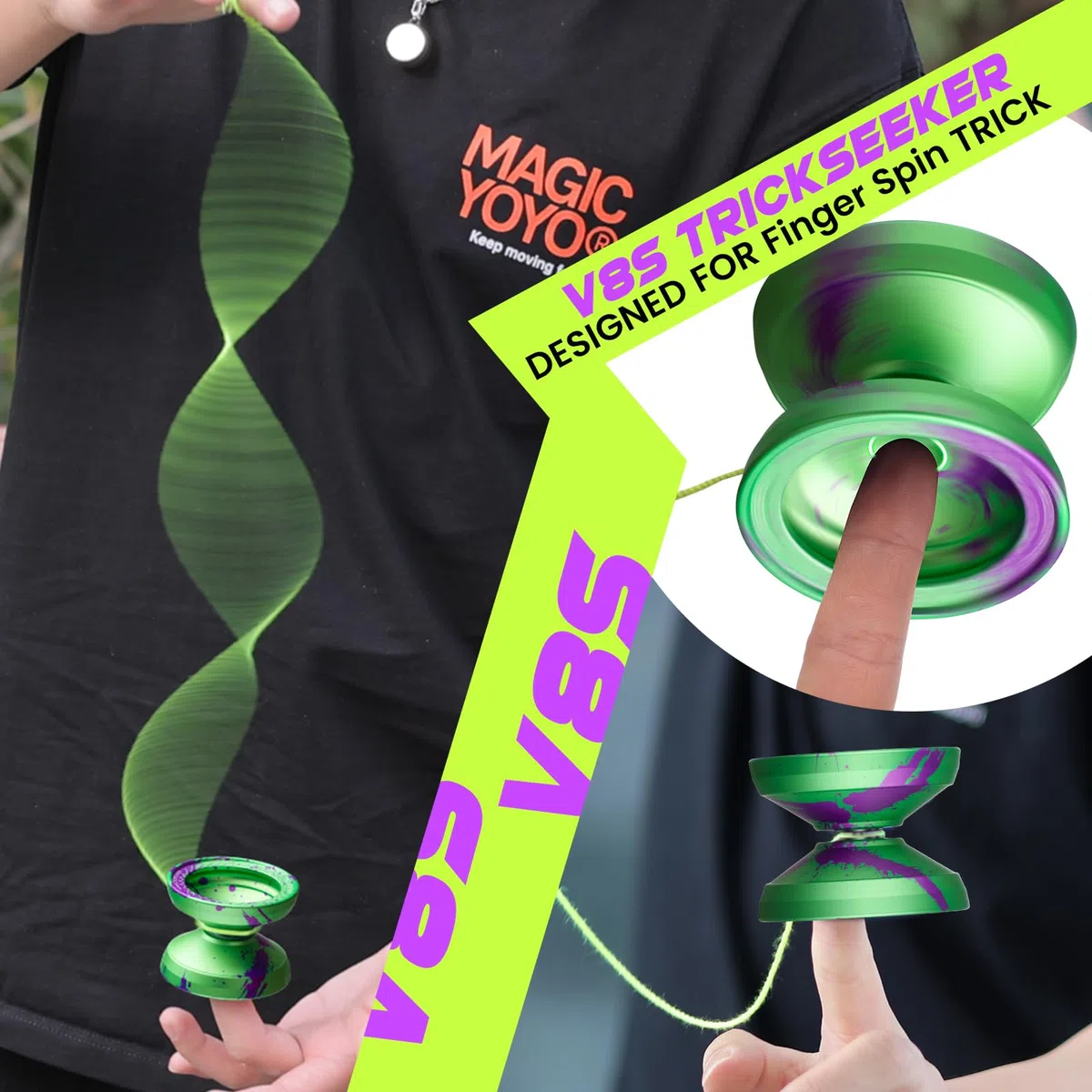 MAGICYOYO Yoyo V8S Yoyo professionale Finger Spin per principianti e giocatori avanzati, Yo Yo reattivo per bambini 8-12 o superiore, in lega di alluminio resistente trucchi non rispondenti Yo-Yo
