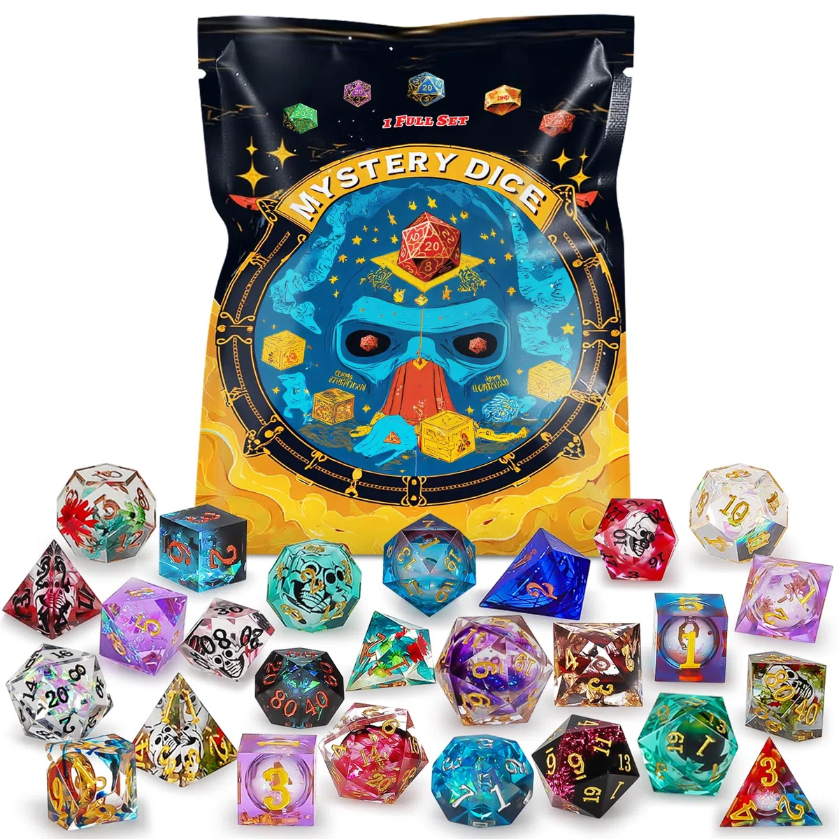QMAY Mystery Dice, 7 dadi in polyhedral, stile casuale per Dungeon and Dragons MTG Table Games RPG DND resina cubo D20 D12 D10 D% D8 D6 D4