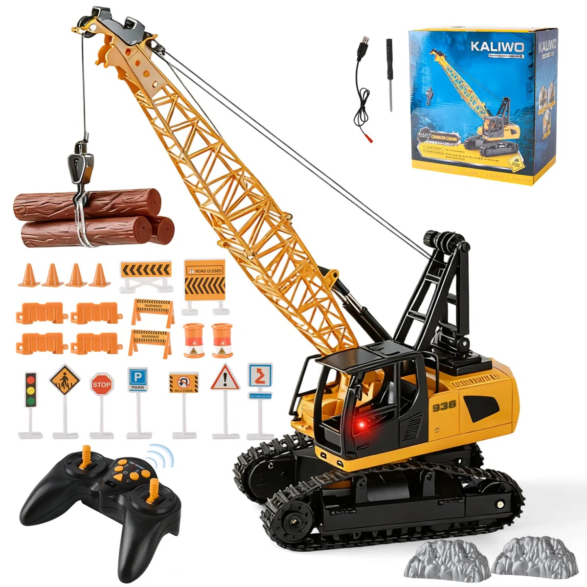 Gru Giocattolo per Bambini, 2.4GHz Gru Telecomandata per Bambini, Gruetta RC con Luci e Suoni, Camion Grande Giocattolo, Regali per Bambini Ragazzi Bambino 3 4 5 6 7 8 anni
