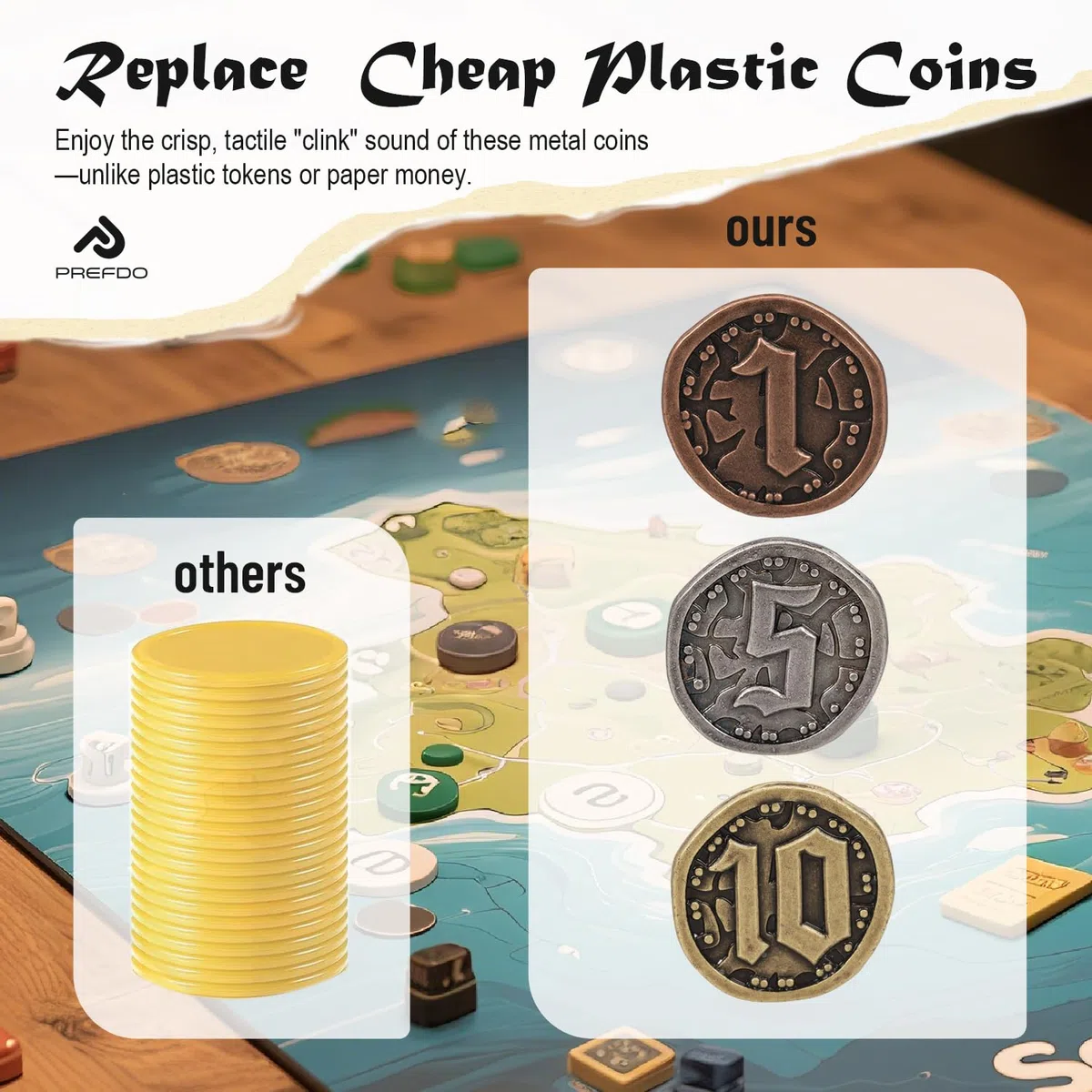 50 monete in metallo per giochi da tavolo, gettoni oro e argento per poker, giochi di ruolo, giochi da tavolo di strategia, monete fantasy in metallo, valuta di gioco generica resistente