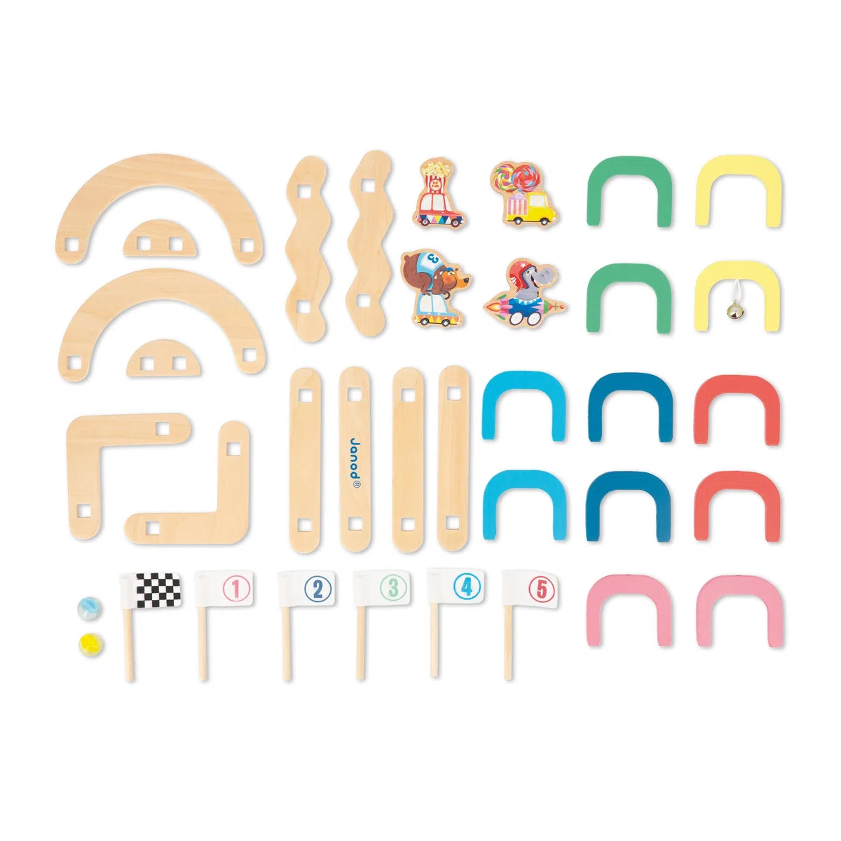 Janod - Gioco Biglie per Bambini Applepop - Gioco di Abilità - 6 Passaggi + 2 Biglie + 4 Pedine - Sviluppa Manualità e Concentrazione - Giocattolo in Legno FSC - Dai 3 Anni, J03357