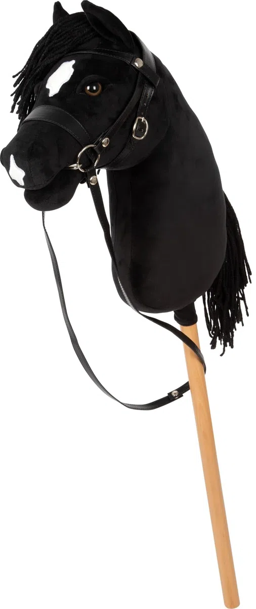 small foot Hobby Horse nero "Eddie", cavalluccio con bastone in legno rimovibile e chioma acconciabile, con capezza, lunghina e briglia, per bambini dai 3 anni, 12716