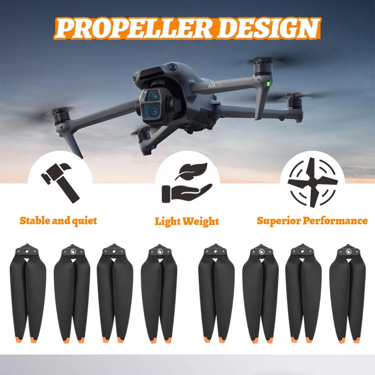 8Pcs Eliche per DJI Air 3/Air 3S, Basso Rumore & Stabile Eliche, Drone Eliche di Ricambio