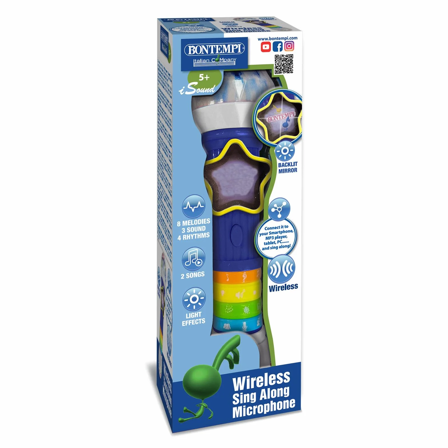 Bontempi | GlowWave Mic - Microfono Wireless con Effetti Luminosi e Sonori per Performance Magiche, 265x70x70 mm