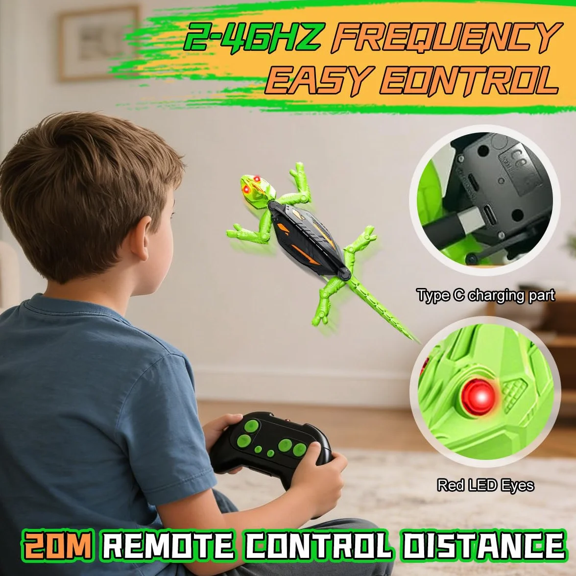 LGZIN Geco Telecomandato, Giocattolo Lucertola Robotica con Occhi LED, Lucertola Robot Radiocomandato, Può Arrampicarsi sui Muri, Giocattolo per Bambini e Bambine 3 4 5 6 7 8 9+ Anni