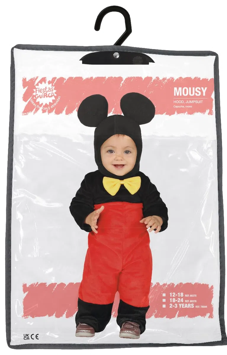 FIESTAS GUIRCA | Costume Topolino per Bambini - Cappello e Abbigliamento per Feste - Costumi da Animali per Halloween, Carnevale e Feste Infantili - Ideale per Bebè e Bambini Piccoli - Nero e Rosso