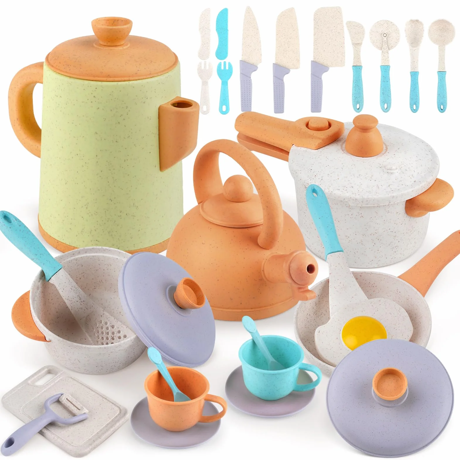 Dreamon Cucina Giocattolo per Bambini Set 31PCS Accessori Cucina Bambini Pentole e Padelle Giocattolo Gameplay Sicuro e Durevole Regali per Bambino Bambina di 3 4 5 6 Anni