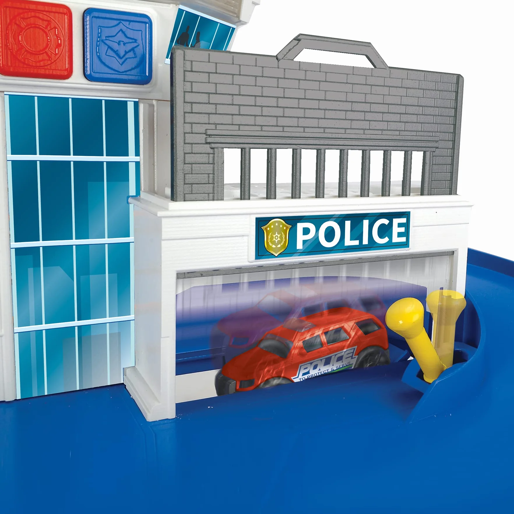Dickie Toys 203719021 Vigili del Fuoco e della Polizia – Garage con 2 Auto Giocattolo con Ascensore, Luce Blu, Sirena, Funzione Estinzione, per Bambini dai 3 Anni, Multicolore