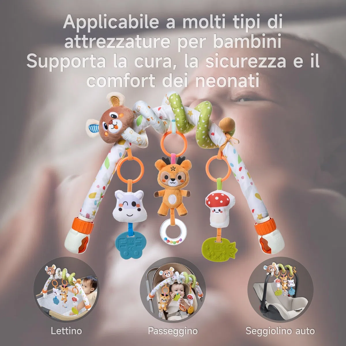 TUMAMA Arco Passeggino con Giocattolo a Spirale 0 3 6 9 12 Mesi Baby Arco Lettino Gioco seggiolino Auto Clip Giocare Arco sensoriale sonaglio Giocattolo Neonato Regalo